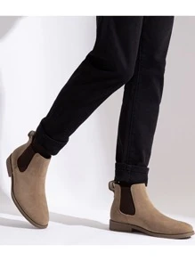 SHOESMALL Men's Chelsea Boots Casual Suede Fall Ankle Boots Simple Style Boots For Men - 咖啡棕 - 查看 4