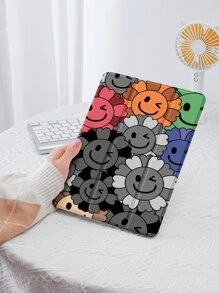 笑脸花朵保护壳兼容 iPad 10.2 英寸 2021/2020 iPad 第 9/8 代，兼容三星 Galaxy Tab A8 10.5 英寸 2022，兼容 Tab 保护套，带笔架，支持自动睡眠/唤醒盖 - 彩色 - 查看 3