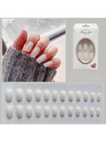 24入組/盒中等長度乳白色白色按壓風格美甲指甲片適合女士,日常&派對可拆卸假指甲藝術 - 白色 - 查看 2