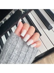 24入組/盒中等長度乳白色白色按壓風格美甲指甲片適合女士,日常&派對可拆卸假指甲藝術 - 白色 - 查看 5