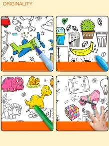 兒童塗鴉染色卷紙套裝,4,牆,牆 - 白色 - 查看 3