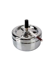 香煙煙灰缸適用於家庭辦公室酒店香煙煙灰缸按旋轉蓋不銹鋼紡紗素色煙灰缸 - 銀色 - 查看 9