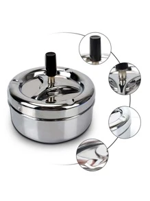 香煙煙灰缸適用於家庭辦公室酒店香煙煙灰缸按旋轉蓋不銹鋼紡紗素色煙灰缸 - 銀色 - 查看 4