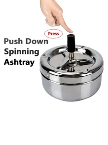 香煙煙灰缸適用於家庭辦公室酒店香煙煙灰缸按旋轉蓋不銹鋼紡紗素色煙灰缸 - 銀色 - 查看 5