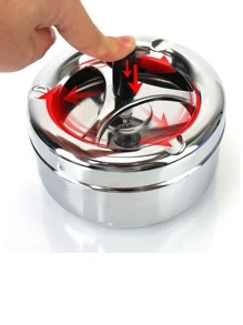 香煙煙灰缸適用於家庭辦公室酒店香煙煙灰缸按旋轉蓋不銹鋼紡紗素色煙灰缸 - 銀色 - 查看 6