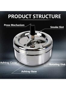 香煙煙灰缸適用於家庭辦公室酒店香煙煙灰缸按旋轉蓋不銹鋼紡紗素色煙灰缸 - 銀色 - 查看 3