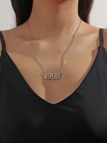 1 pc modern minimalist style steel color year time digital necklace women's festival - Silver - View 2