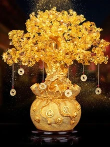 1 pieza amarillo cristal mini dinero árbol - Dorado - Ver 4