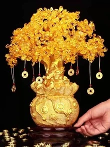 1 pieza amarillo cristal mini dinero árbol - Dorado - Ver 2