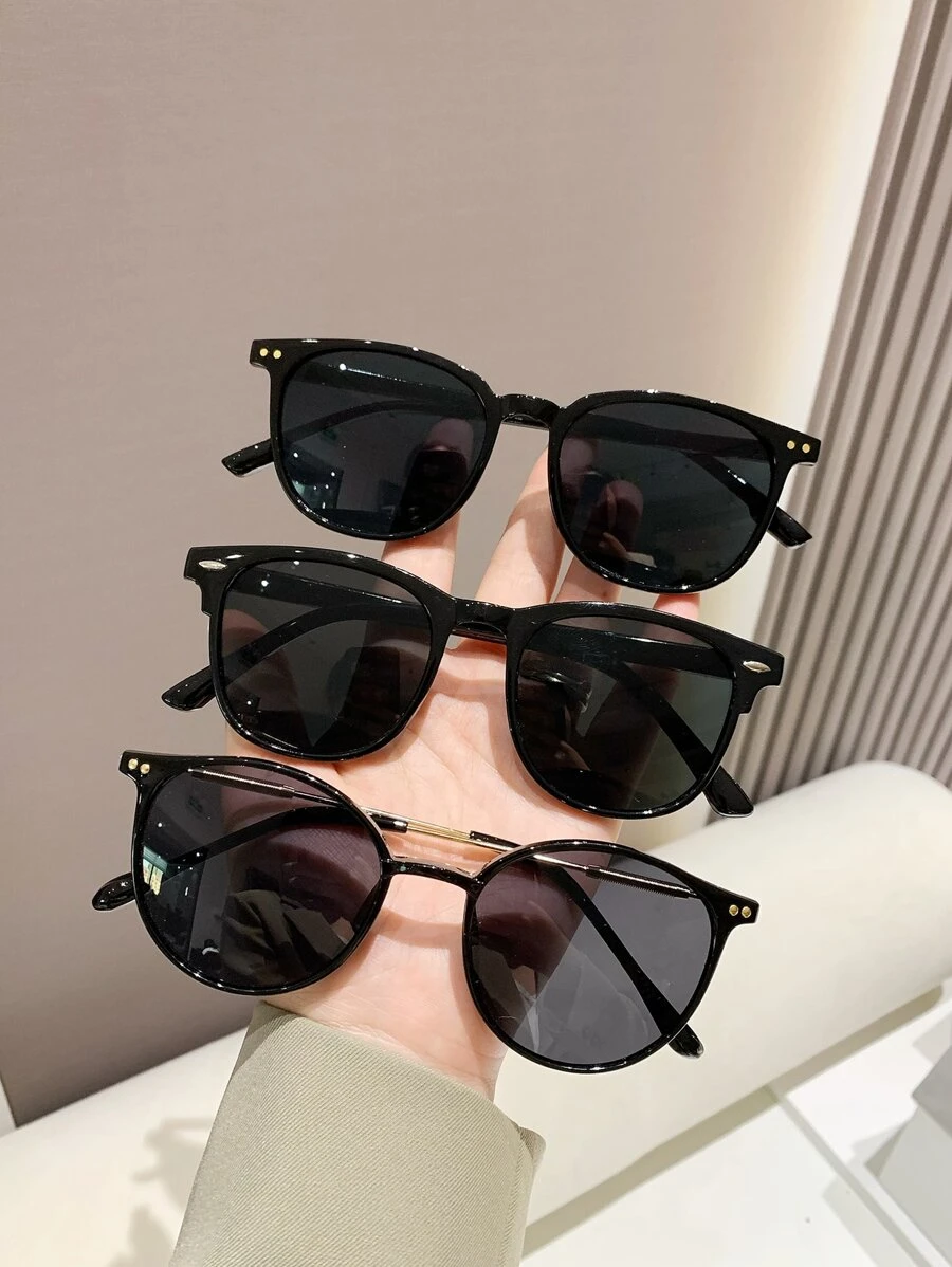 3pairs Women Square & Round Frame Fashionable Sunglasses Goggles For Outdoor Travel Or Beach & Club Parties Sunglasses Beach Sun Glasses Beach Accessories For Women Sun Glasses Sunglasses Shades Basics And Suit For Sweater Jeans Sweatpants Hoodie Jackets Dress And Long Sleeve Shirt Fashionable Shade Elegant Outfit Family Outings Travel Vacation Holiday - 黑色 - 查看 1