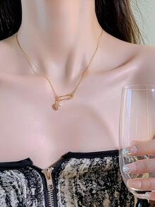 1 Miếng Thép không gỉ Thiết kế Kim băng an toàn Tim Vòng cổ choker Đối với phụ nữ - Vàng - Xem 1