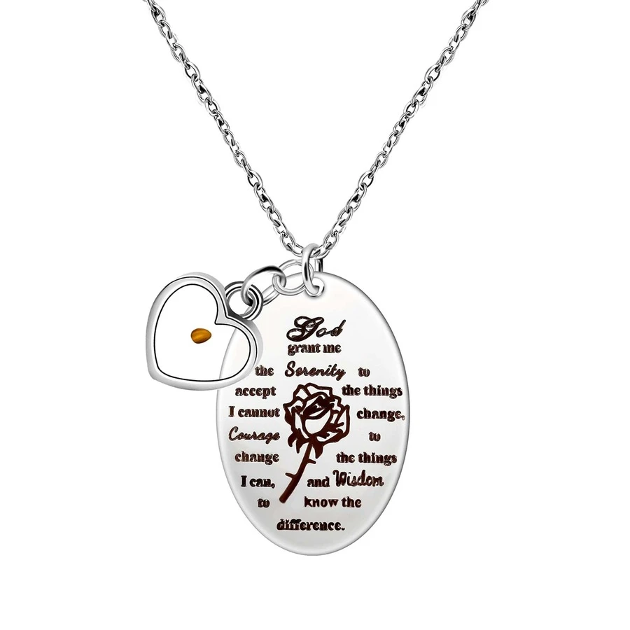 Uloveido Inspirational God Grant Me Serenity Prayer Necklace for Women, Courage Oval Pendant, Mustard Seed Heart Charms Y827 (Heart) - As Shown - View 1