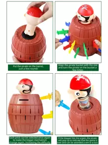 1入组海盜桶兒童玩具互動小棋盤遊戲把戲劍桶 - 紅色 - 查看 3