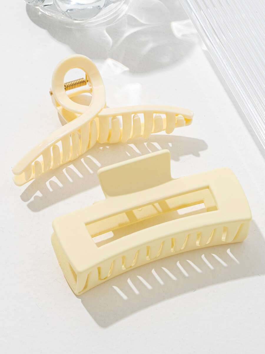 2 Packs Women's Simple French Retro Claw Clips Large Hair Claws Suitable For Daily Decoration - Beige - View 1