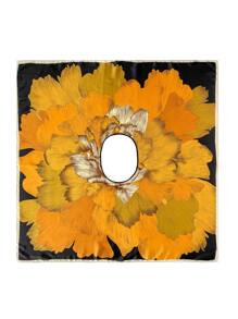 1件女性仿真絲花印花圍巾披肩,適合日常裝飾優雅 - 彩色 - 查看 3