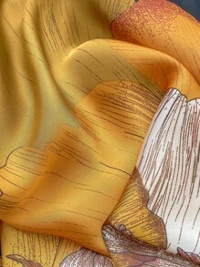 1件女性仿真絲花印花圍巾披肩,適合日常裝飾優雅 - 彩色 - 查看 2