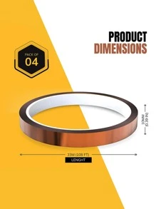 4 Rolls 1cm X 9.5cm (108ft) Heat-resistant Sublimation Transfer Tape With Strong Adhesive For Heat Press, 3d Printing, Soldering - No Mark Or Residue Left - Bronze - View 2