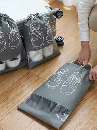 鞋子收纳袋、衣橱整理袋、无纺布旅行袋、防水口袋、衣物分类挂袋、鞋袋、旅行收纳袋、抽绳鞋袋、鞋套、便携式防尘袋、男女通用收纳袋、旅行必备、邮轮必备、度假必备