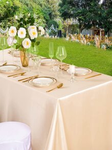 1pc Champagne Colored Satin Tablecloth For Wedding, Banquet, Party Decorations - Champagne - View 2