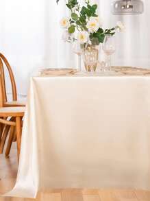 1pc Champagne Colored Satin Tablecloth For Wedding, Banquet, Party Decorations - Champagne - View 3
