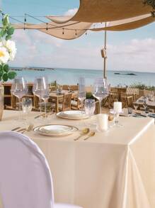 1pc Champagne Colored Satin Tablecloth For Wedding, Banquet, Party Decorations - Champagne - View 4