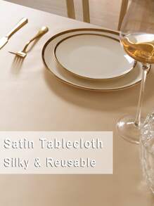 1pc Champagne Colored Satin Tablecloth For Wedding, Banquet, Party Decorations - Champagne - View 5