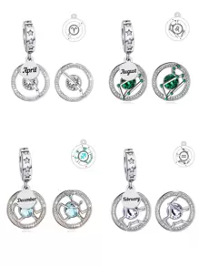 1入組美麗925純銀十二月字母釘珠吊墜適用於DIY,中性禮品