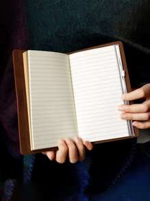 1本棕色皮革筆記本,復古風格包裝閉合日誌,具有創意設計,可攜式旅行日記,日常筆記本 - 棕色 - 查看 4