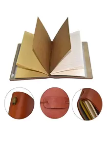 1本棕色皮革筆記本,復古風格包裝閉合日誌,具有創意設計,可攜式旅行日記,日常筆記本 - 棕色 - 查看 7