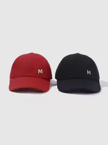 2pcs Unisex Iron Tag M Logo Minimalist Solid Color Casual Baseball Cap, Perfect For Outings, Sun Protection, Adjustable, Suitable For Couples, Cool And Fashionable Baseball Cap, Dad Hat Style, Ideal For Parties, Travel, Work And Home - Multicolor - View 2