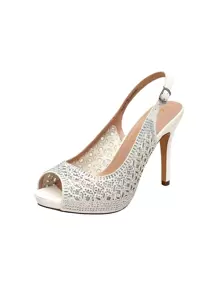Women's Invest High Heels Platform Sexy Dress Rhinestones Peep Toe Pumps Shoes - trắng - Xem 7