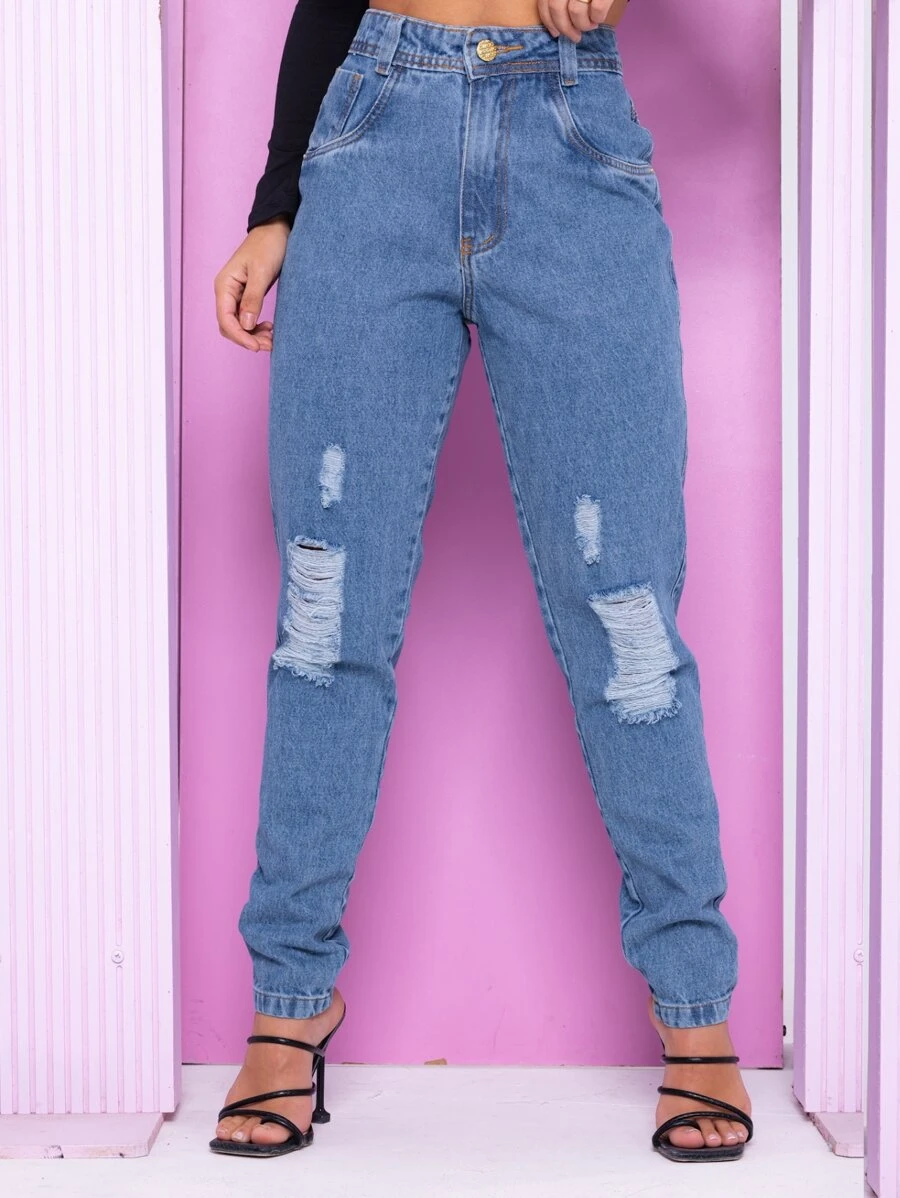 Women Jeans - 青碧色 - 查看 1