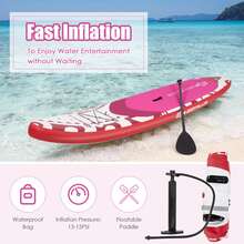 Goplus 10.5'Inflatable Stand Up Paddle Board SUP W/Carrying Bag Aluminum Paddle - Pink - View 5
