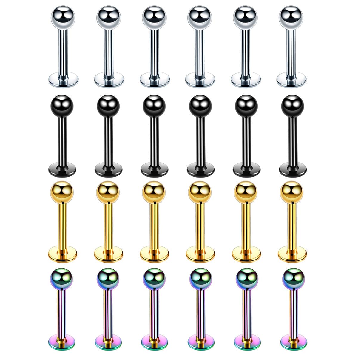 24 cái 16G Thép không gỉ 3MM Trái bóng Labret Môi Hoa tai Nghiên cứu Barbell , 10mm Quán bar Chiều dài Đồ trang sức xuyên cơ thể - Nhiều màu - Xem 1