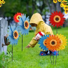 1/2/4 PCS Sunflower Lawn Pinwheels Sunflower Pinwheels Outdoor Windmill Colorful Flower Garden Wind Spinners Windmill For Gravesites Memorial Balcony Patio Garden Yard Decoration - Multicolor - View 4