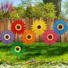 1/2/4 PCS Sunflower Lawn Pinwheels Sunflower Pinwheels Outdoor Windmill Colorful Flower Garden Wind Spinners Windmill For Gravesites Memorial Balcony Patio Garden Yard Decoration - Multicolor - View 1