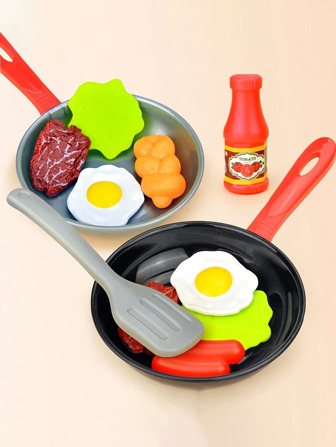 1 st barnköksleksak låtsasmatlagning stekpanna set med grönsaker och tillbehör, 8 st, perfekt present till pojkar och flickor Köksleksaker, Halloween, Leksakskök, Köksleksaker, Halloween, Barnkök