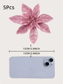 5pcs 15cm/5.9\" Artificial Flower Christmas Tree Ornament Wreath Decoration - Pink - View 4