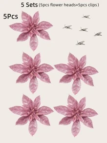 5pcs 15cm/5.9\" Artificial Flower Christmas Tree Ornament Wreath Decoration - Pink - View 3