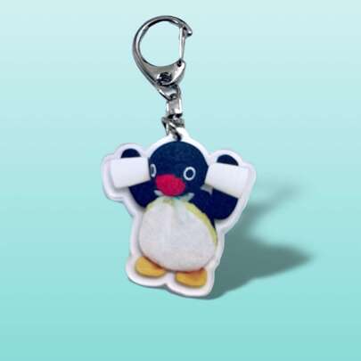 1入組可愛卡通企鵝亞克力兩面鑰匙圈適用於孩子們的包,錢包,耳機殼套裝飾用品