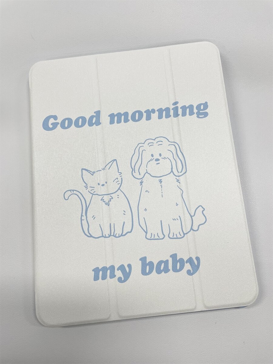 Ins Style 狗图案平板电脑保护套适用于 iPad Air 5、iPad Mini 6、iPad Pro、2021 平板电脑，带触控笔插槽和磁性闭合 - 白色 - 查看 1