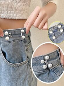 4 piezas Juego de broches para mujer para ajustar la cintura, broches sin clavos, clips ajustables para la cintura de los pantalones vaqueros, accesorios de ropa (sin tarjetas) - Blanco - Ver 2