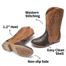 Girls Cowgirl Cowboy Western Boots Mid Calf Riding Shoes Little Kid/Big Kid - 棕色 - 查看 5