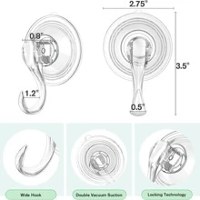 HMSEC 4/6/8 Pcs Suction Cup Hooks Wreath Hanger, Halloween Christmas Wreath Decorations Wreath Hooks Clear Suction Cup Hooks with Wipes 22 LB Removable Strong Window Glass Door Suction Cup Holder - Clear - View 2