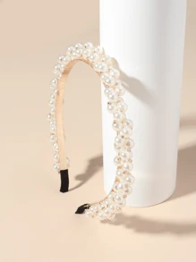 優雅1入組白色時尚人造珍珠髮箍，適合日常穿著