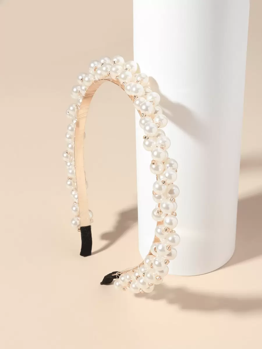 優雅1入組白色時尚人造珍珠髮箍，適合日常穿著