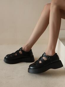 Của phụ nữ Mùa hè 2023 Hàng mới đến Dép xăng đan Với Thiết kế rỗng Và Dày Nền tảng Đế - màu đen - Xem 6