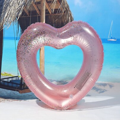 1入組心形PVC金屬亮絲充氣游泳圈,透明