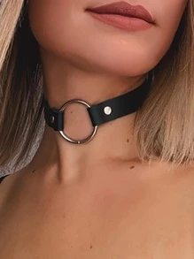 1 chiếc vòng cổ bằng da PU màu đen và kim loại hình tròn thời trang Gothic choker dây nịt Halloween - màu đen - Xem 4