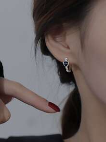 GAGAFEEL 1雙ins風格獨特甜美風&酷設計簡約風多用途時尚S925銀黑色心形耳釘適合女士生日禮物 - 銀色 - 查看 3